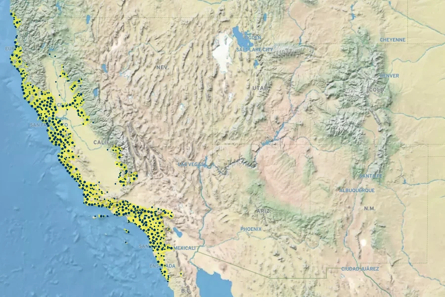 Diplacus aurantiacus Native Range