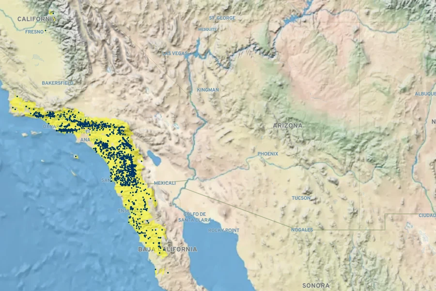 Diplacus brevipes Native Range