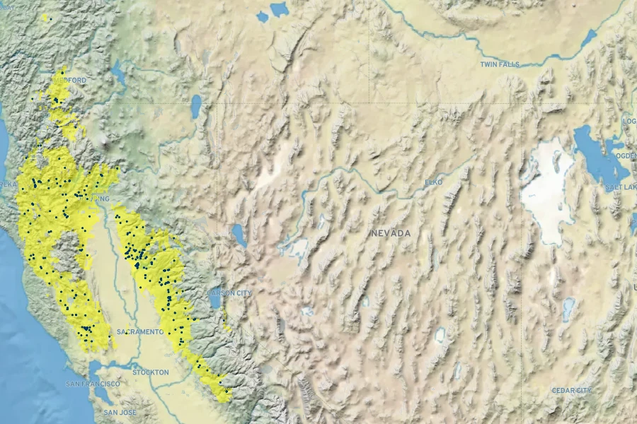 Diplacus kelloggii Native Range