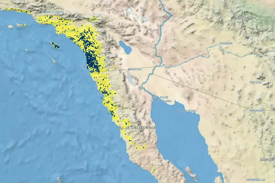 Diplacus puniceus Native Range