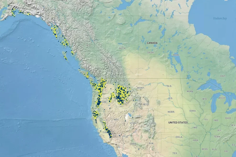 Dodecatheon jeffreyanum Native Range