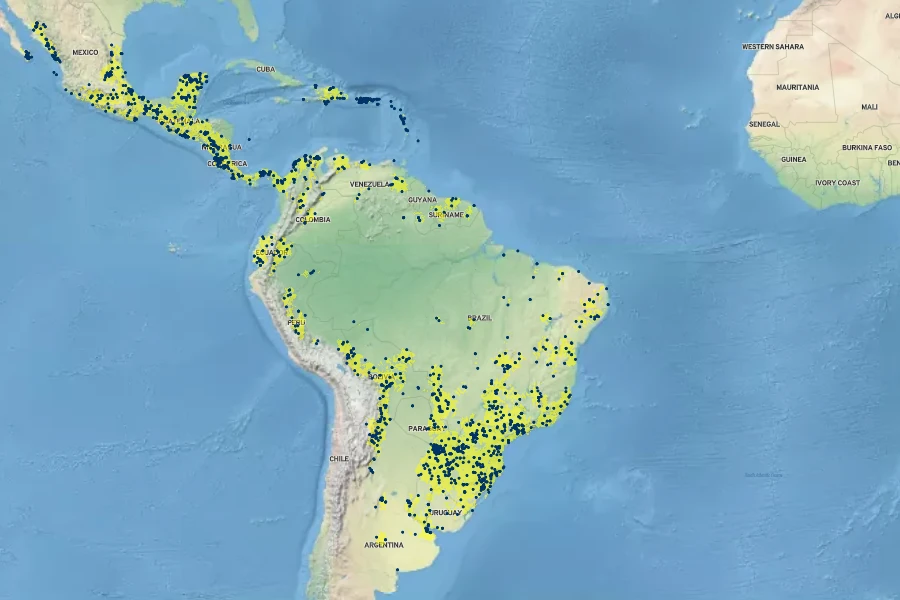 Dolichandra unguis-cati Native Range