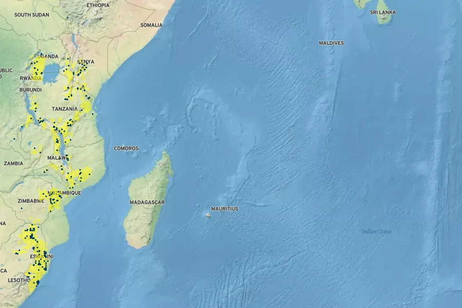 Dombeya burgessiae Native Range