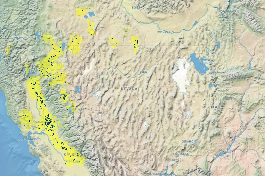Downingia bicornuta Native Range