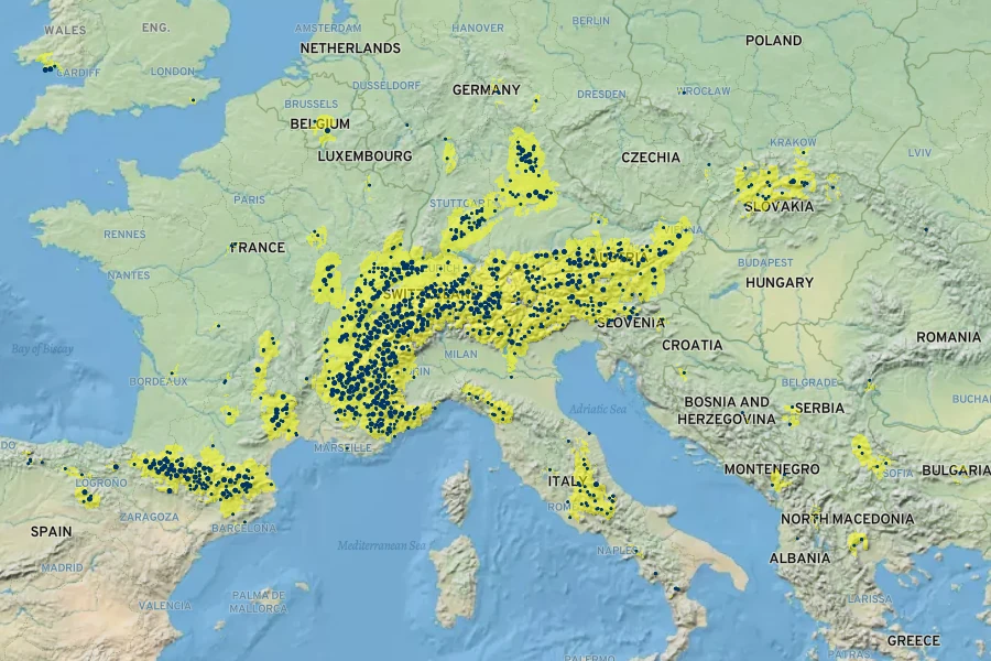 Draba aizoides Native Range