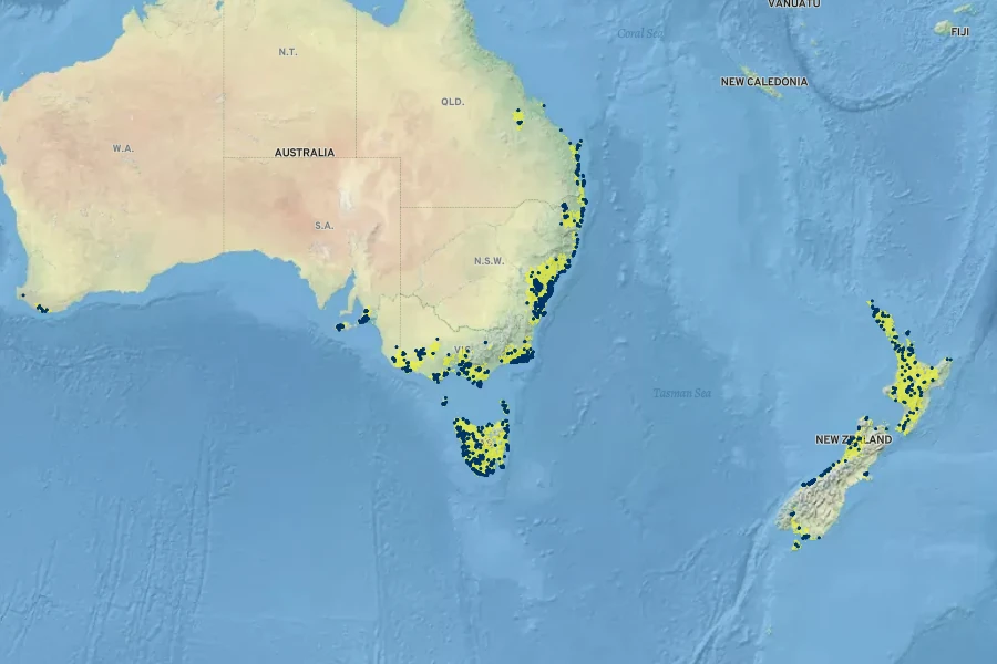 Drosera binata Native Range