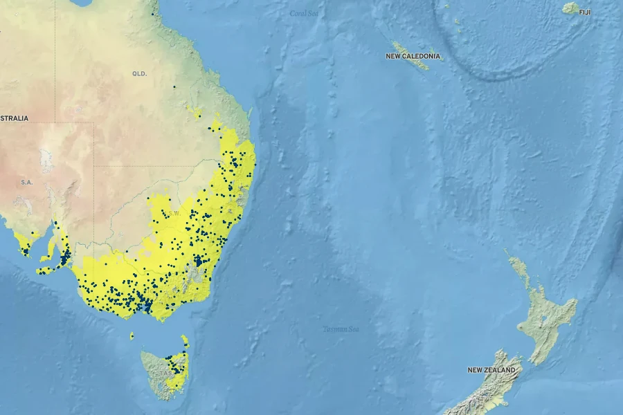 Drosera hookeri Native Range