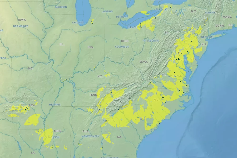 Dryopteris celsa Native Range
