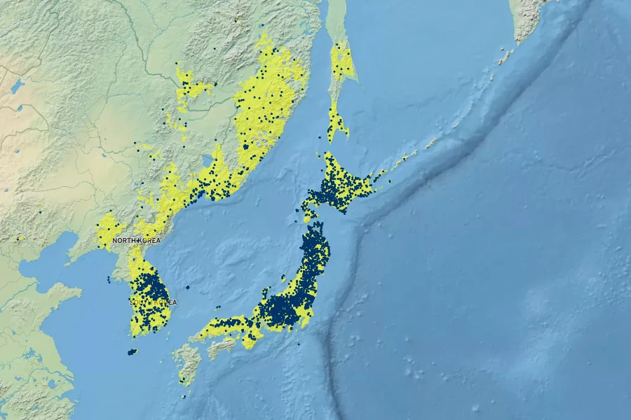 Dryopteris crassirhizoma Native Range