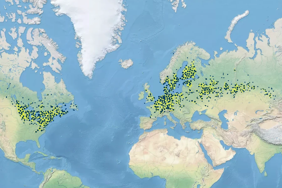 Dryopteris cristata Native Range