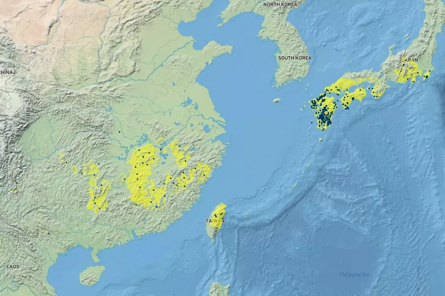 Dryopteris sieboldii Native Range