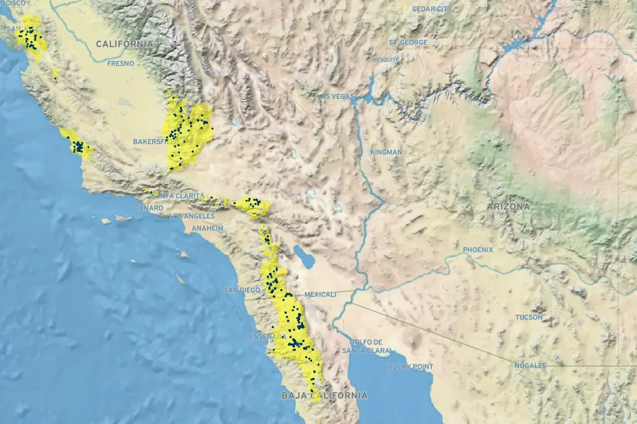 Dudleya abramsii Native Range