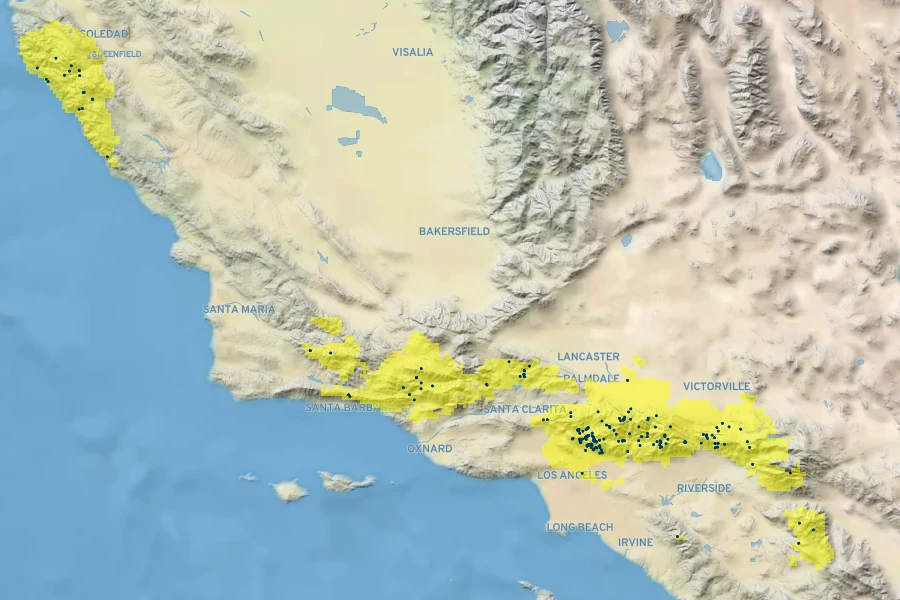 Dudleya cymosa subsp. pumila Native Range