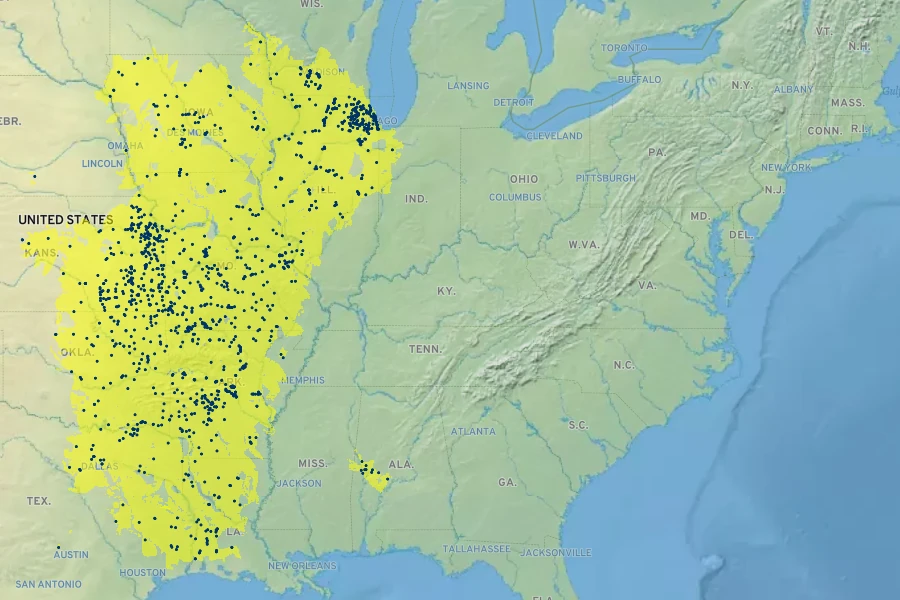 Echinacea pallida Native Range