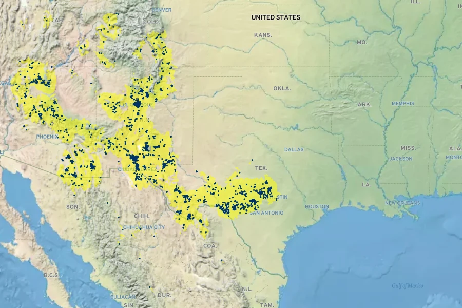 Echinocereus coccineus Native Range