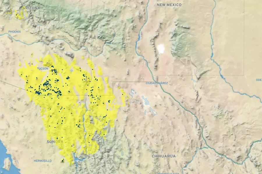 Echinocereus rigidissimus Native Range