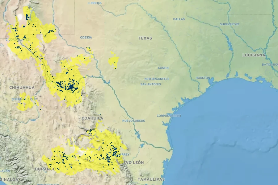 Echinocereus stramineus Native Range