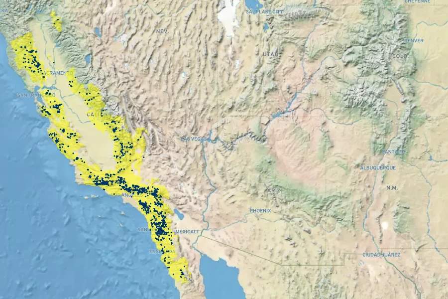Ehrendorferia chrysantha Native Range