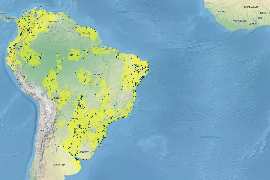 Eichhornia crassipes Native Range