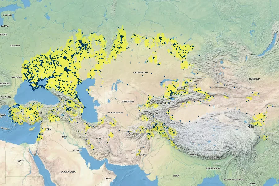 Elaeagnus angustifolia Native Range
