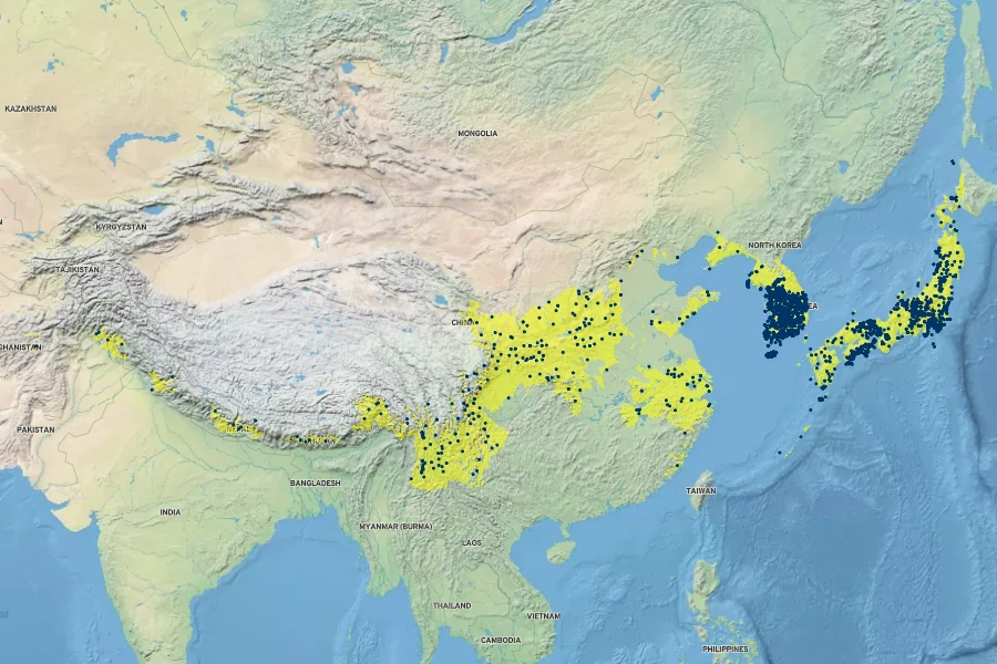 Elaeagnus umbellata Native Range