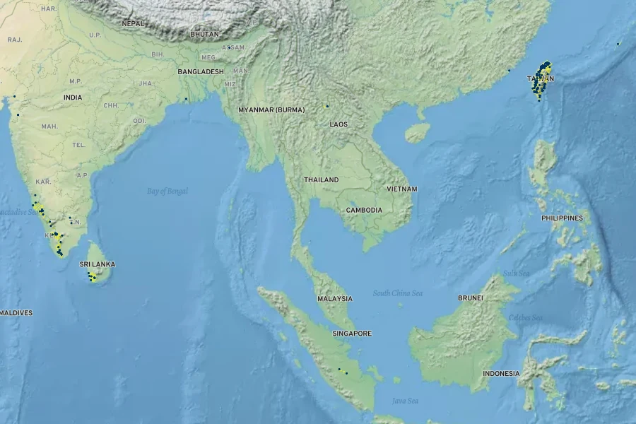 Elaeocarpus serratus Native Range
