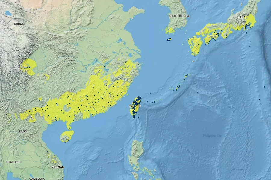 Elaeocarpus sylvestris Native Range