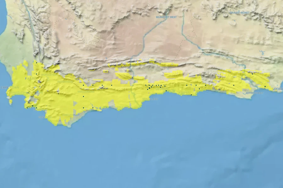 Elegia equisetacea Native Range