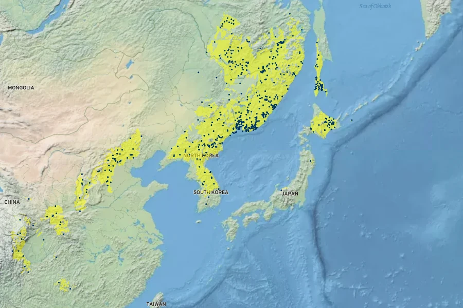 Eleutherococcus senticosus Native Range