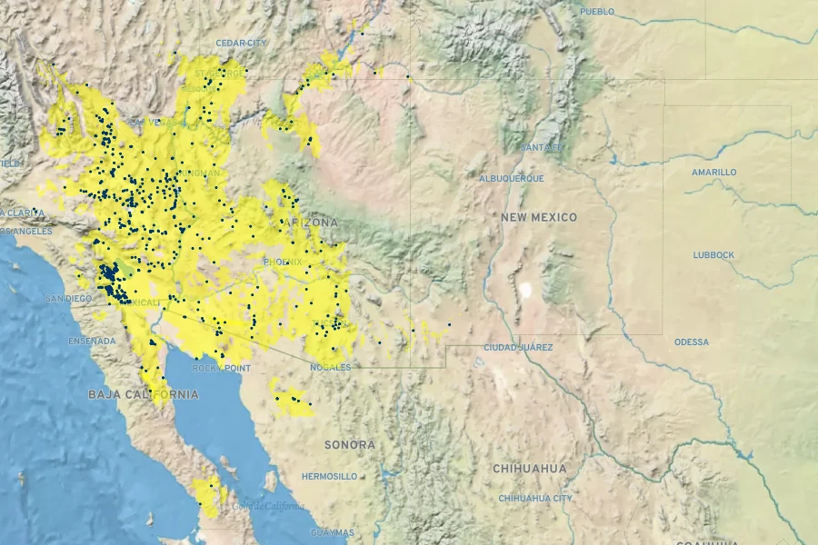 Encelia frutescens Native Range