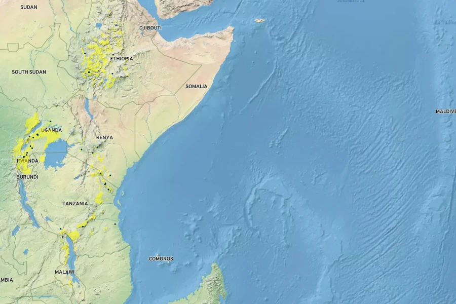 Ensete ventricosum Native Range
