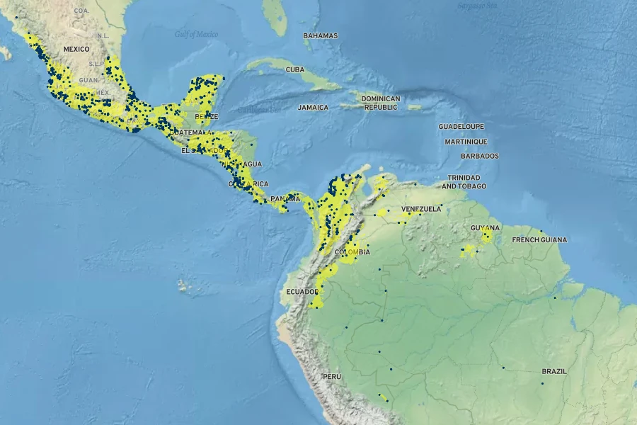 Enterolobium cyclocarpum Native Range