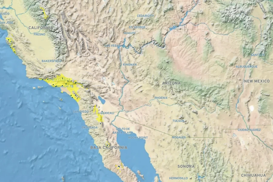 Epilobium canum subsp. angustifolium Native Range