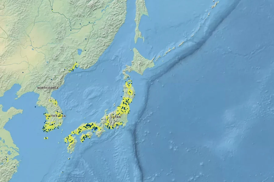 Epipactis thunbergii Native Range