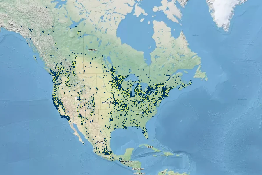 Equisetum hyemale subsp. affine Native Range
