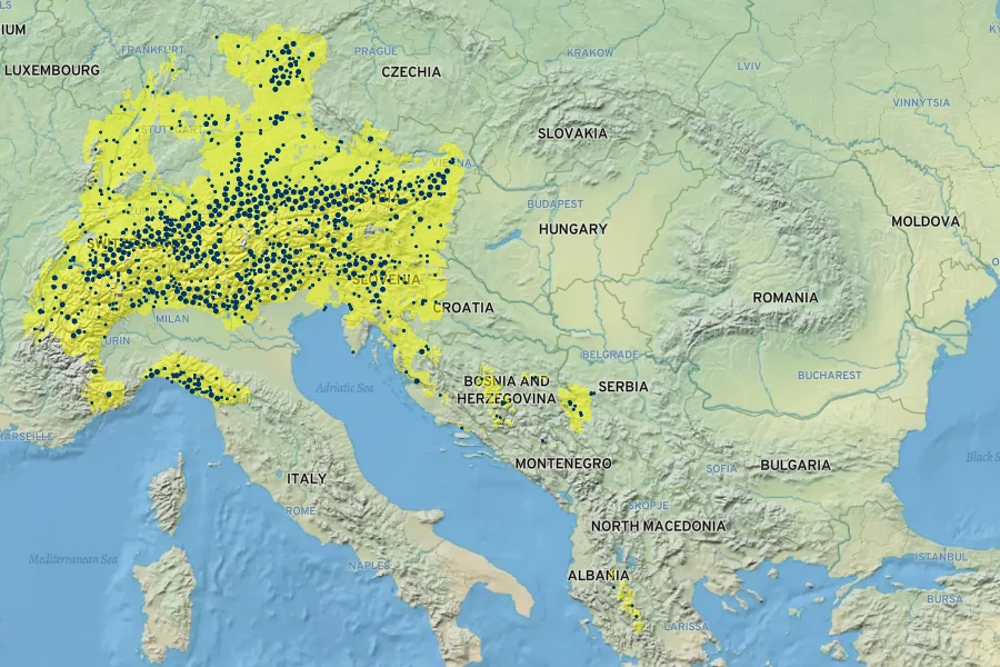 Erica carnea Native Range