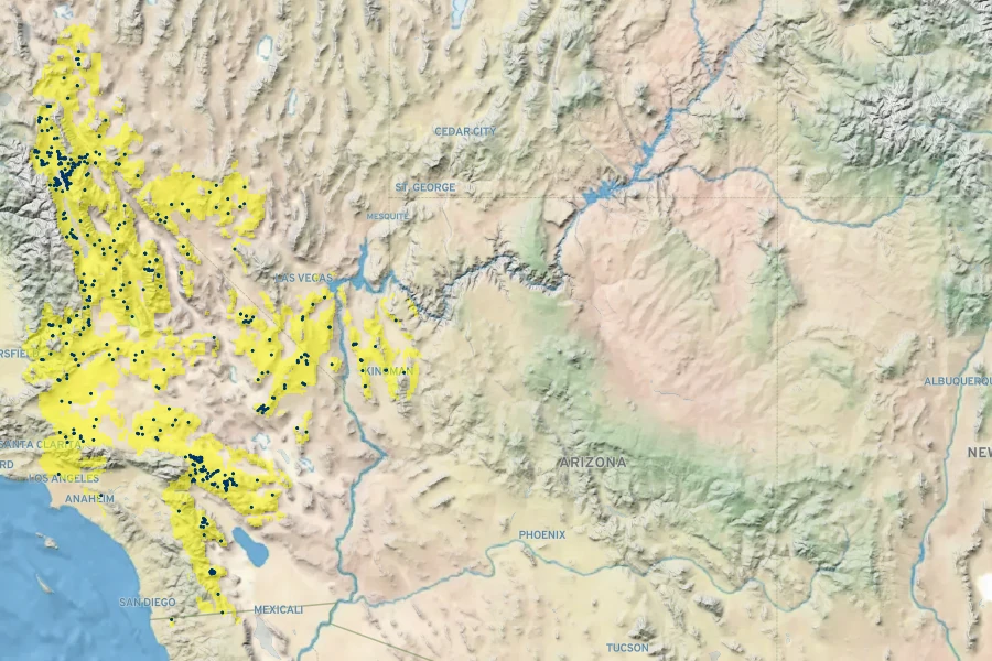 Ericameria teretifolia Native Range