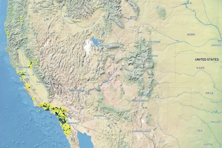 Erigeron foliosus Native Range