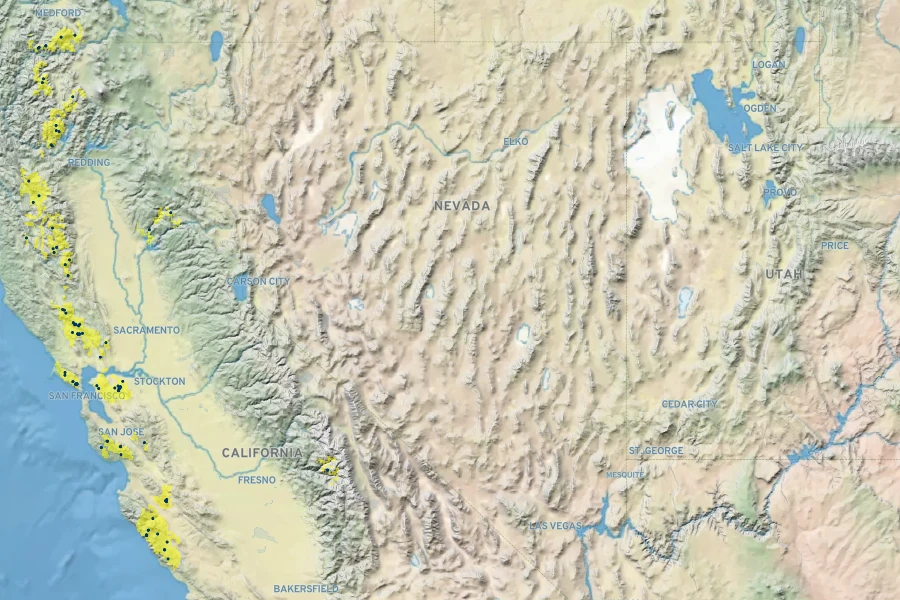 Erigeron petrophilus Native Range