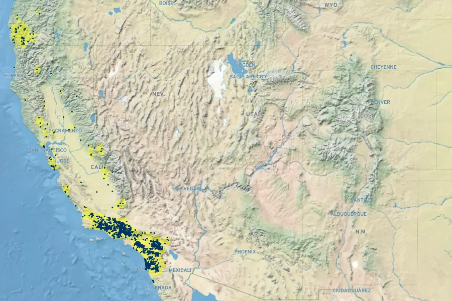Eriodictyon crassifolium Native Range