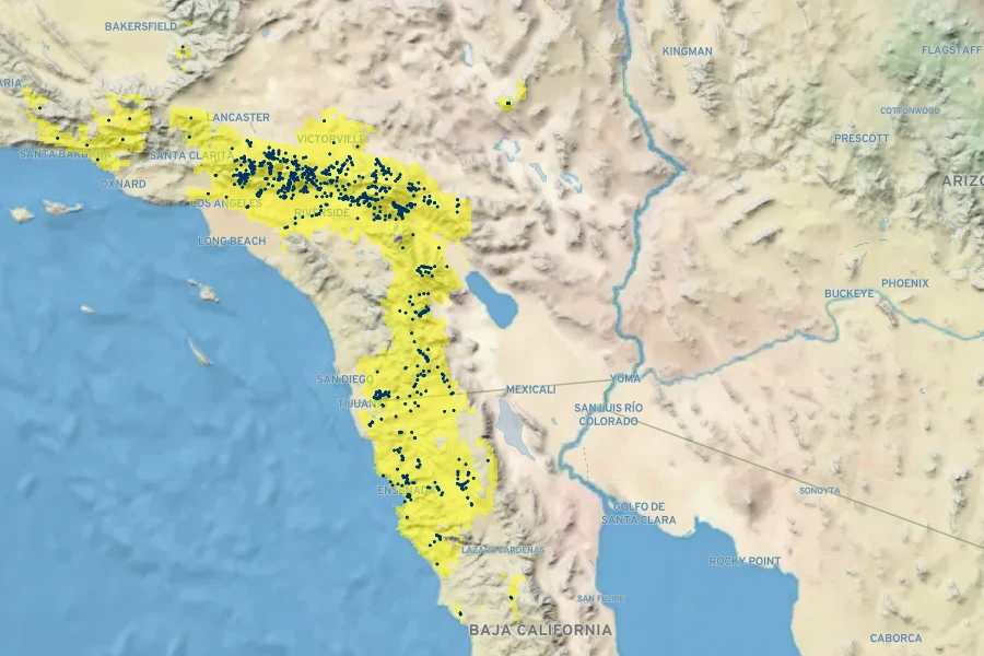 Eriodictyon trichocalyx Native Range
