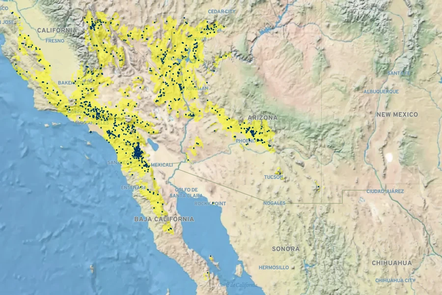 Eriogonum fasciculatum var. polifolium Native Range
