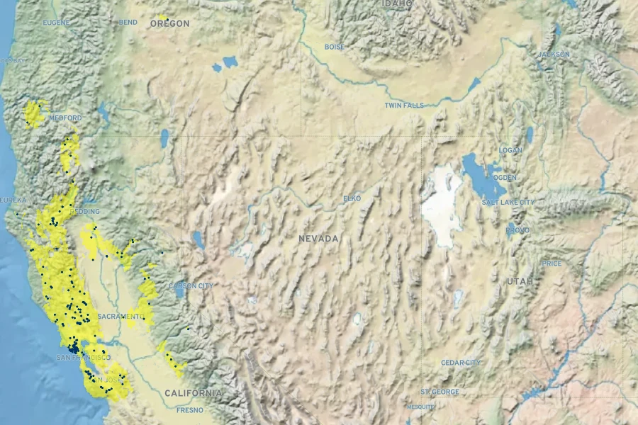 Eriogonum luteolum Native Range