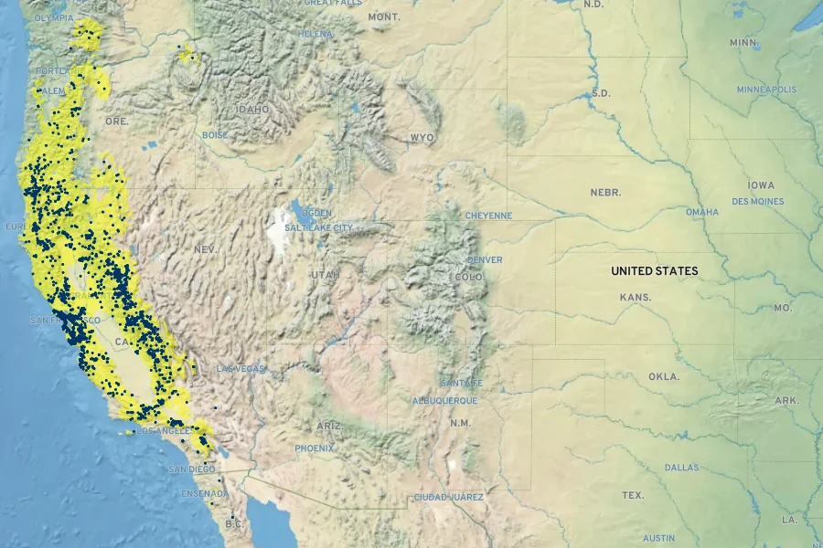 Eriogonum nudum Native Range