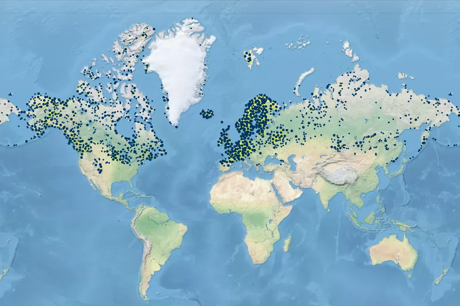 Eriophorum angustifolium Native Range