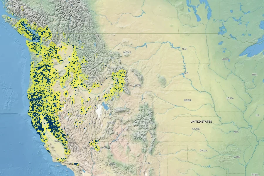 Eriophyllum lanatum Native Range