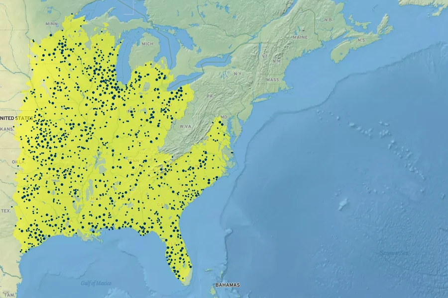 Eryngium yuccifolium Native Range
