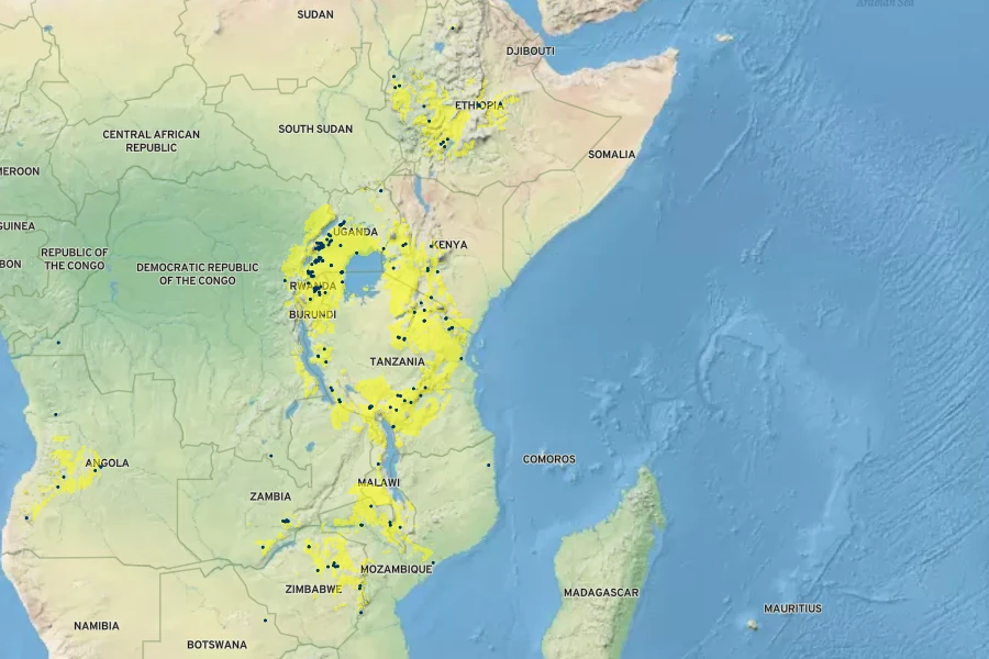 Erythrina abyssinica Native Range