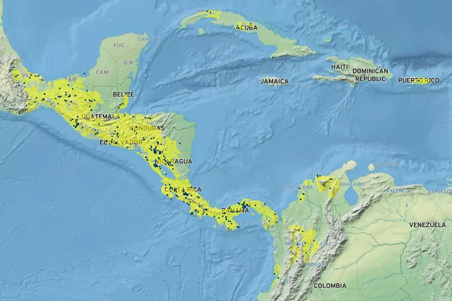 Erythrina berteroana Native Range