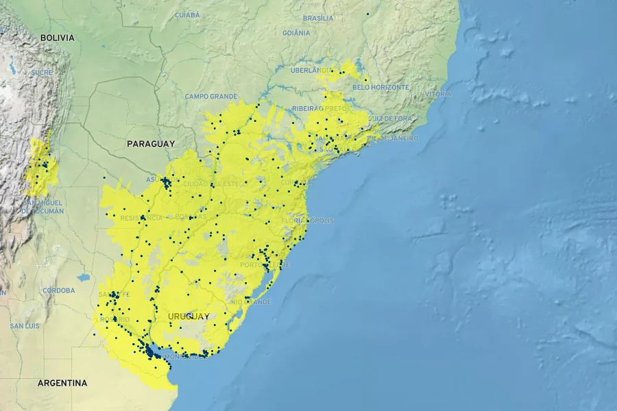 Erythrina crista-galli Native Range